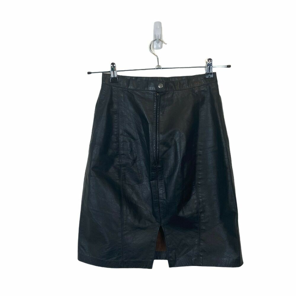 80s Punk Leather Skirt Black Leather Mini Skirt Made in the USA Retro Chic Vibe